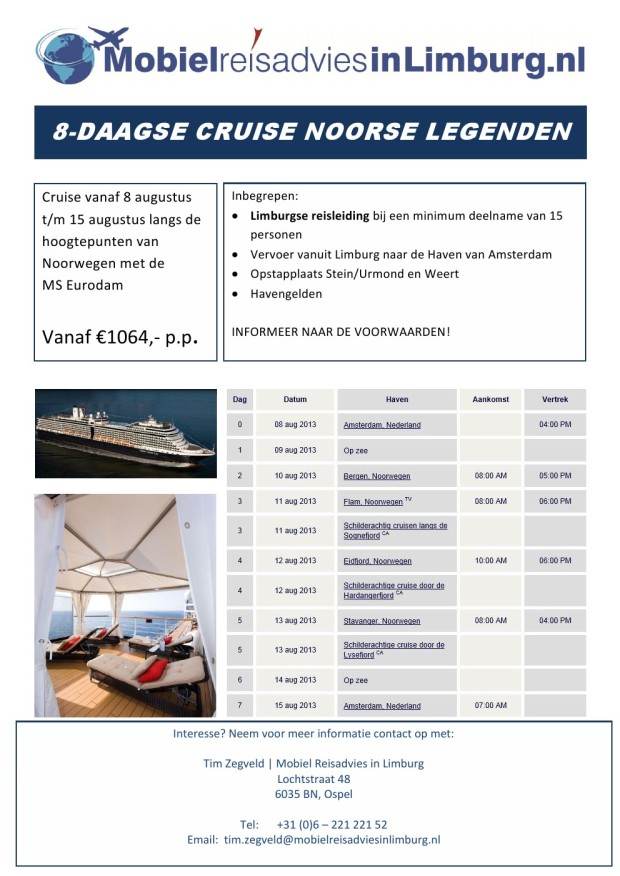 8- daagse cruise naar Noorwegen met Limburgse reisleiding