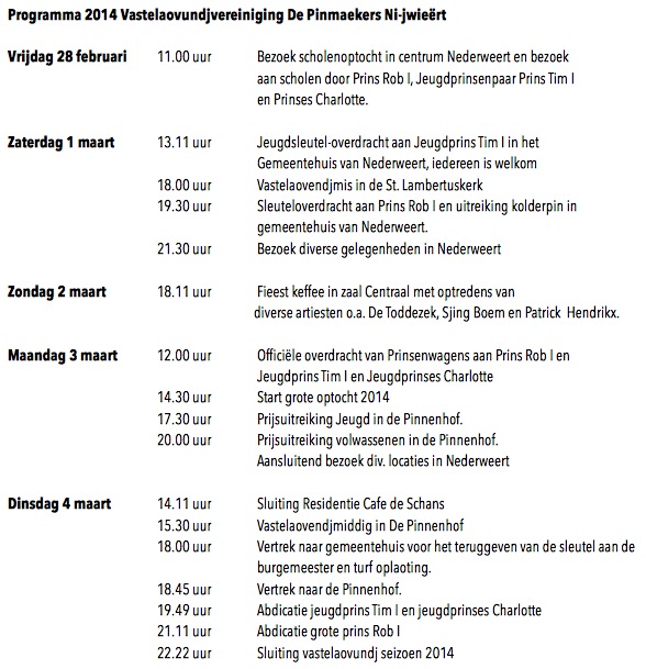 Programma 2014 VV de Pinmaekers