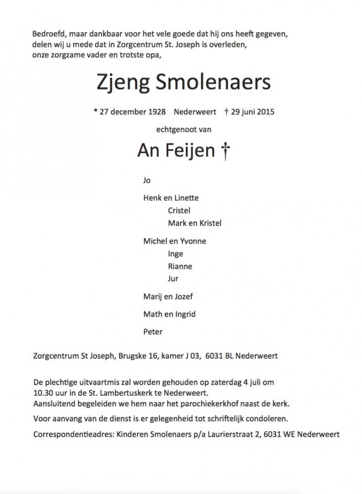 Zjeng Smolenaers rouwadvertentie 2