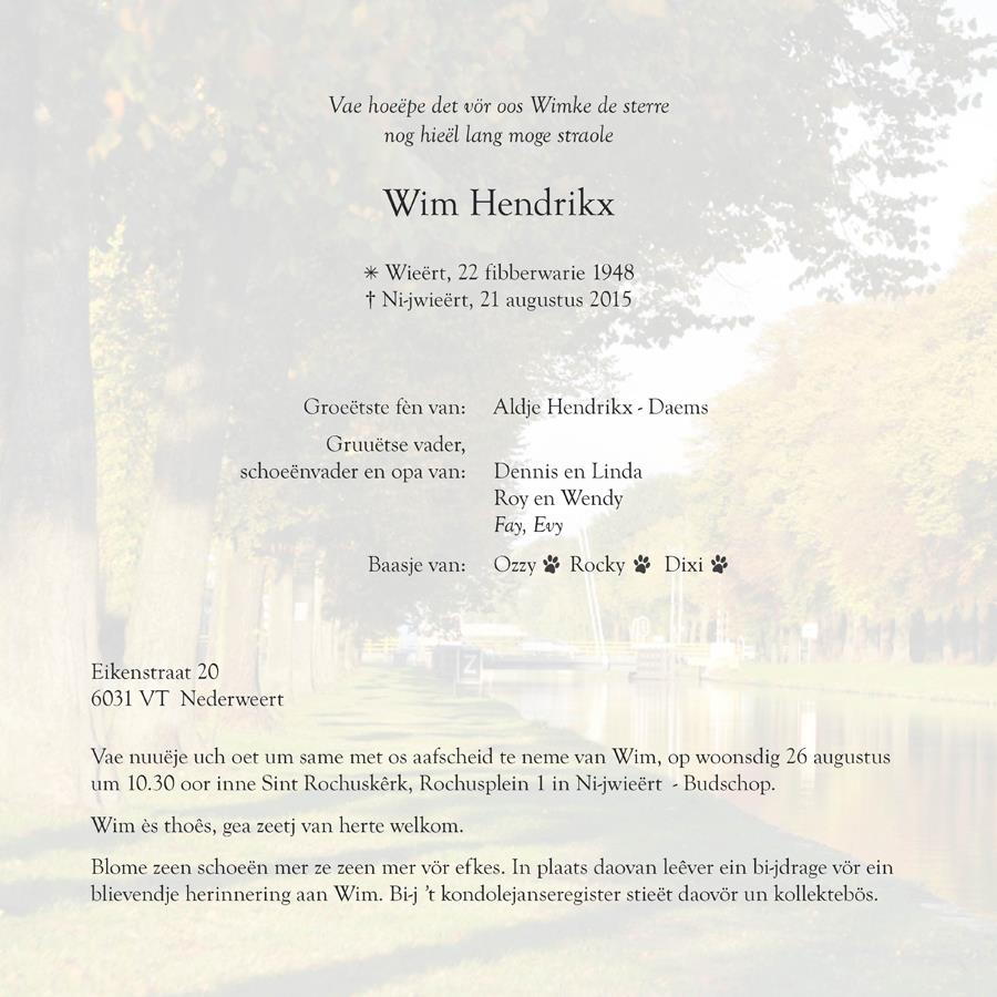 Wim Hendrikx familiebericht
