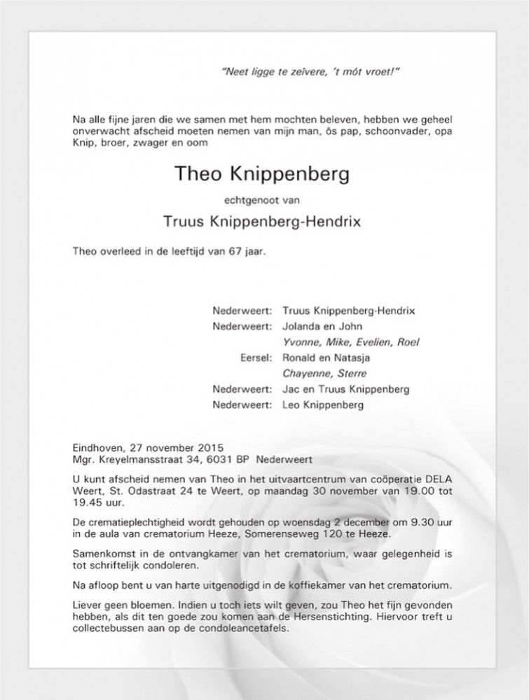 Overlijdensbericht Theo Knippenberg