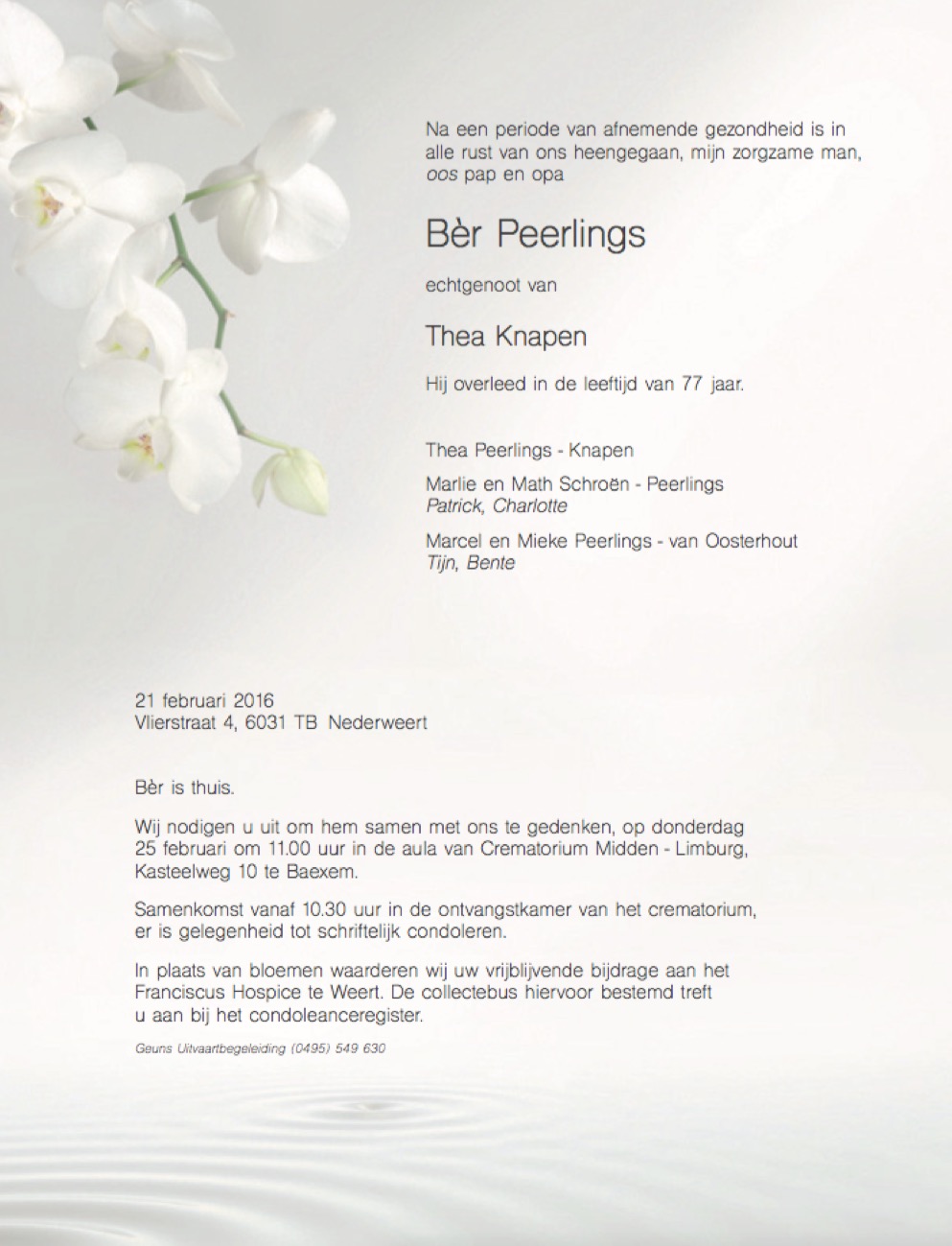 Rouwadvertentie Bèr Peerlings