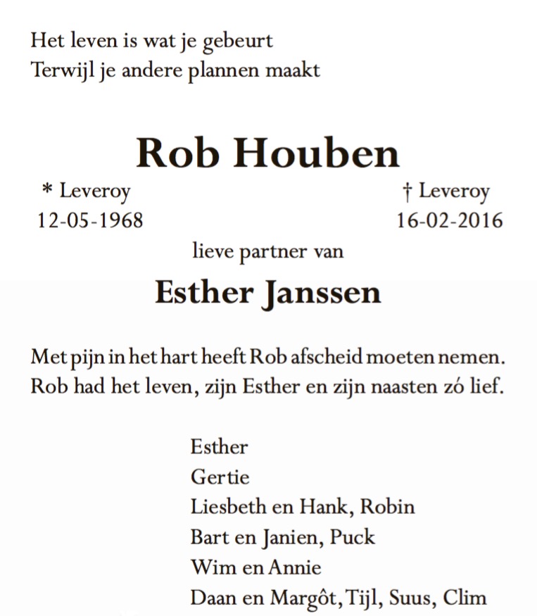 overlijdensbericht Rob Houben 1