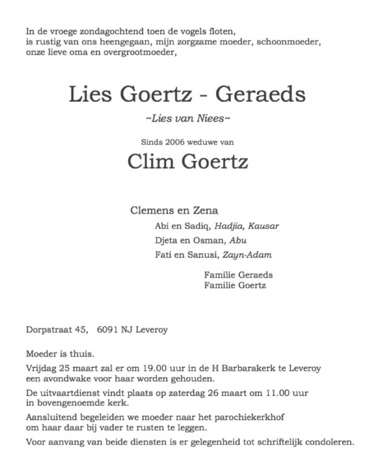 Overlijdensbericht Lies Goertz Geraeds 1