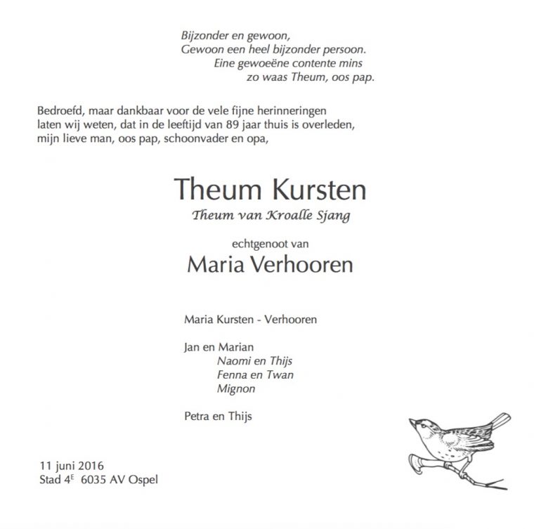 Overlijdensbericht Theum Kursten 3