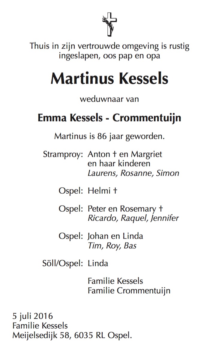 Rouwadvertentie Martinus Kessels 2