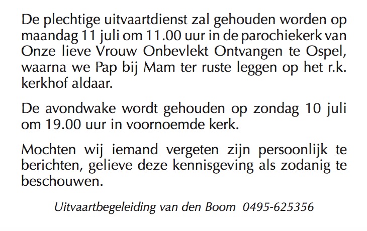 Rouwadvertentie Martinus Kessels