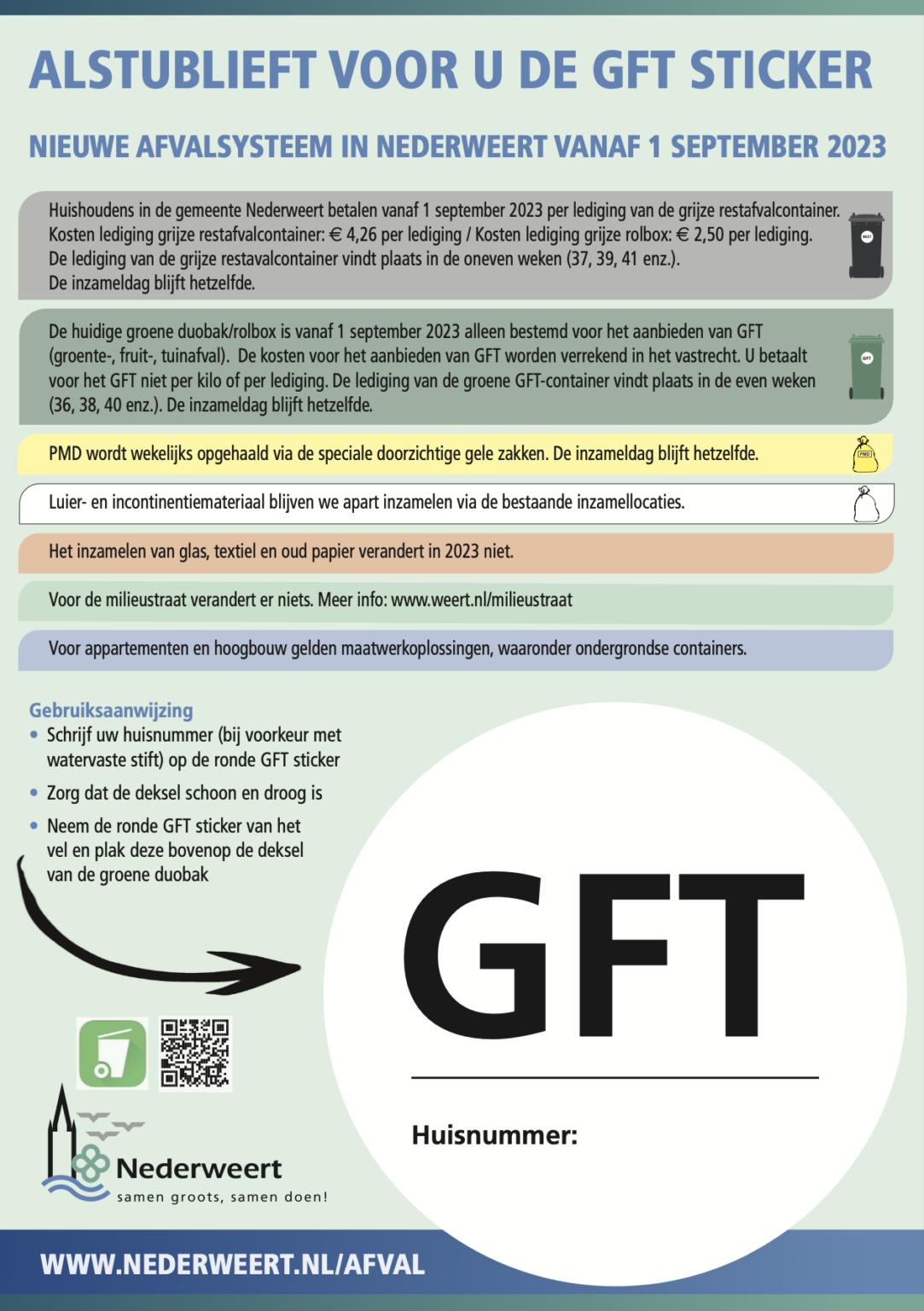 Nieuwe afvalsysteem in Nederweert Informatievel met GFT sticker