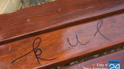 Speeltoestellen beklad met stift en planten vernield